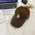Classic vintage style brown baseball cap with a white embroidered letter R patch - 58-65cm (Adjustable) / Coffee