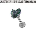 Internal thread G23 titanium labret stud featuring a faceted colorful heart zircon - Heart Zirconia / 1.2*8*6mm / Steel Base Multi-color