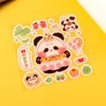 Cute panda cartoon sticker sheet made of transparent PVC for creative journaling decor - Cute Panda Party / 10cm x 10cm