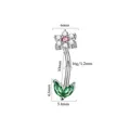 16G stainless steel belly button ring with zircon flower and green leaf design - Silver (NO-5)
