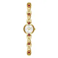 Elegante reloj vintage dorado para mujer con piedras rojas y esfera de nácar auténtico - Jade Rojo Oro Blanco
