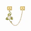 Detail of gold Italian charm link with white rose pendant and connecting chain - Gold Base Double Link-1 White Flower / Group of 2 Modules / Gold