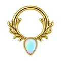 Gold antler segment ring featuring a white opal teardrop for ear or nose piercing - 1.2*8mm / Gold Color-Antler