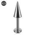 Solid G23 titanium internally threaded spike labret stud for 16G lip or ear piercing - Large Spike Cone Labret Stud / 1.2x8x3/6mm