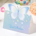 Hermosa tarjeta de felicitación 3D holográfica mariposa Morandi con texto Best Wishes - Deseo de Estrella Azul Claro (Best wishes) / Tarjeta Única 80166