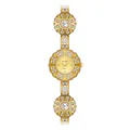Elegant gold floral bracelet watch for women with sparkling crystal embellishments - Antique Gold