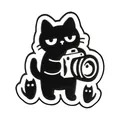 Cartoon minimalist black cat holding a camera metal enamel pin badge SKU variant - Camera Photographer Cat (QHXZ6518)