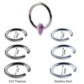 G23 titanium and stainless steel BCR nose rings with teardrop opal in 6 to 10 mm - Stainless Steel Ring (OP38) / 1.2x8mm / OP38