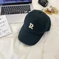 Stylish dark green baseball cap with an embroidered letter R on a white fabric surface - 58-65cm (Adjustable) / Dark Green