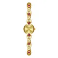 Elegante reloj dorado de estilo vintage francés con piedras rojas y correa decorativa - Jade Rojo Oro Champán