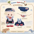 Conjunto de ropa de muñeca manzana de verano de 20cm con peto vaquero - Conjunto de Overol Burbuja de Manzana (Sombrero+Pañuelo+Camisa+Overol) / Solo para Muñecas de 20cm
