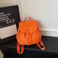 Vibrant orange checkered mini backpack for women with flap and drawstring closure - L / Orange