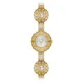 Elegant Bee Sister gold flower bracelet watch with sparkling rhinestone details for women - Gold White