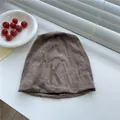 Slouchy thin brown beanie with embroidered letter K patch - 56-59cm / Khaki