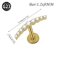 G23 titanium labret stud with curved zircon moon shape in gold finish for lip and ear piercings - Crescent 8-Stone Gradient Style / 1.2*8mm / Gold