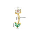 16G stainless steel belly button ring with floral top and green leaf zircon details - Gold (NO-6)