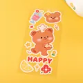 Cute cartoon bear transparent PVC waterproof sticker with Happy text for phone and cup decor - 1 Piece / Cartoon Bear