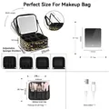 Detailed dimensions of leopard print PU leather makeup box with LED mirror and brush bag - Leopard Print