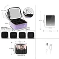 Large purple PU leather makeup bag with LED mirror and adjustable dividers for travel - With LED Mirror / 25x23x10.5cm / Violet