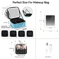 Blue PU leather makeup bag with LED mirror, adjustable dividers and brush pouch. - Sky Blue