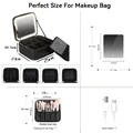 Large PU leather makeup train case with LED lighted mirror dimensions and accessories - Solid Black