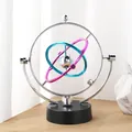 Jouet de bureau cinétique orbital avec anneaux argentés, bleus et roses sur socle - Mode Double USB et Batterie / Style Boule