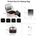 Portable pink PU leather makeup bag size details with LED mirror and brush bag - Pink