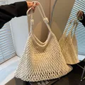 Bolso de hombro de malla tejida blanco crema, gran capacidad para estilo de vacaciones. - Blanco Roto