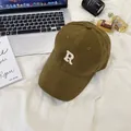 Premium brown brushed cotton baseball cap featuring a white embroidered R letter patch - 58-65cm (Adjustable) / Camel