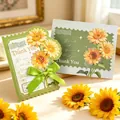 Elegant sunflower thank you greeting card with a bright green ribbon bow and bronzing - Green Sunflower (Thank You) / Green