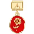 Charme italien doré avec émail rouge et pendentif rose pour bracelet modulaire. - Style Rose Rouge en Relief (ICG720-1)