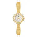 Elegante reloj dorado para mujer con bisel de flores de cristal y correa de malla - Dorado Blanco