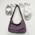 Casual purple canvas messenger bag with large capacity and crossbody strap for daily use. - Purple