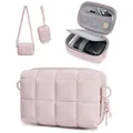Mini bolsa rosa acolchada para cámara con correa ajustable y bolsillos interiores de malla - Rosa