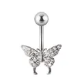 Piercing de ombligo de mariposa de acero plateado con circonitas cúbicas brillantes - 1.6*10mm / M-Estilo Mariposa