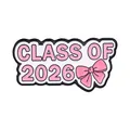 Ροζ μεταλλική καρφίτσα αποφοίτησης Class of 2026 με χαριτωμένο φιόγκο για μαθητές - Στυλ CLASS OF 2026 με Φιόγκο / Ροζ Λευκό