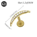 Premium G23 solid titanium crescent moon lip stud with cubic zirconia stones in gold finish - Crescent 9-Stone Style / 1.2*8mm / Gold