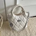 Exquisite cream white quilted bucket bag with silver chain strap - White with Pendant