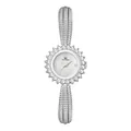 Elegante reloj plateado para mujer con bisel de diamantes de girasol y correa de malla - Plata Clásica