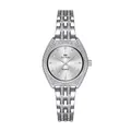 Elegante reloj de cuarzo plateado para mujer con bisel de diamantes de imitación - Plateado