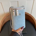 Stylish denim chain crossbody phone bag with rhinestone embellishments - Denim Style / Light Blue