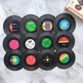 Set of 12 retro vinyl record coasters with colorful labels for heat-resistant home decor - Record Coaster / 12 Pieces/Pack (10.5cm)