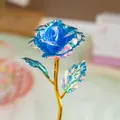 Close-up macro view of a 18cm iridescent blue gold foil rose gift for Valentine's Day decor - Blue (18CM Iridescent)