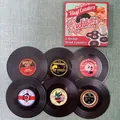 Set of 6 retro vinyl record coasters with vintage rockabilly packaging box. - Red Box Record Coaster / 6 Pieces/Pack (10.5cm)