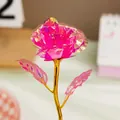 Elegante 18cm irisierende Goldfolienrose mit leuchtend rosa Blüten und Metallstiel - 18cm Einzelstiel / Rosarot (18CM Irisierend)