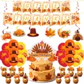 Comprehensive Thanksgiving party decorations set featuring turkey cake topper banners and balloons - 5-Piece Decoration Set / Decoration Set with Balloons
