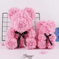 Two beautiful handmade pink foam rose bear figurines with black decorative ribbons - 18CM Rose Bear (Without Gift Box) / Light Pink