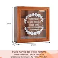 Retro wooden storage box with 9 compartments featuring a floral printed acrylic lid - 9-Grid Wooden Box (Printed Lid) / 24x24x7cm