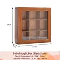 9-grid vintage wooden storage box with clear acrylic lid and internal compartments - 9-Grid Wooden Box (Plain Lid) / 24x24x7cm