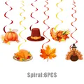 Set of 6 Thanksgiving spiral hanging decorations with turkey and pumpkin motifs - Spiral Hanging / Set of 6